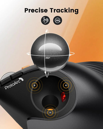 ProtoArc EM05NL Wireless Trackball Mouse Rechargeable Bluetooth Ergonomic Vertical Rollerball Mouse for Computer iPad Mac Windows