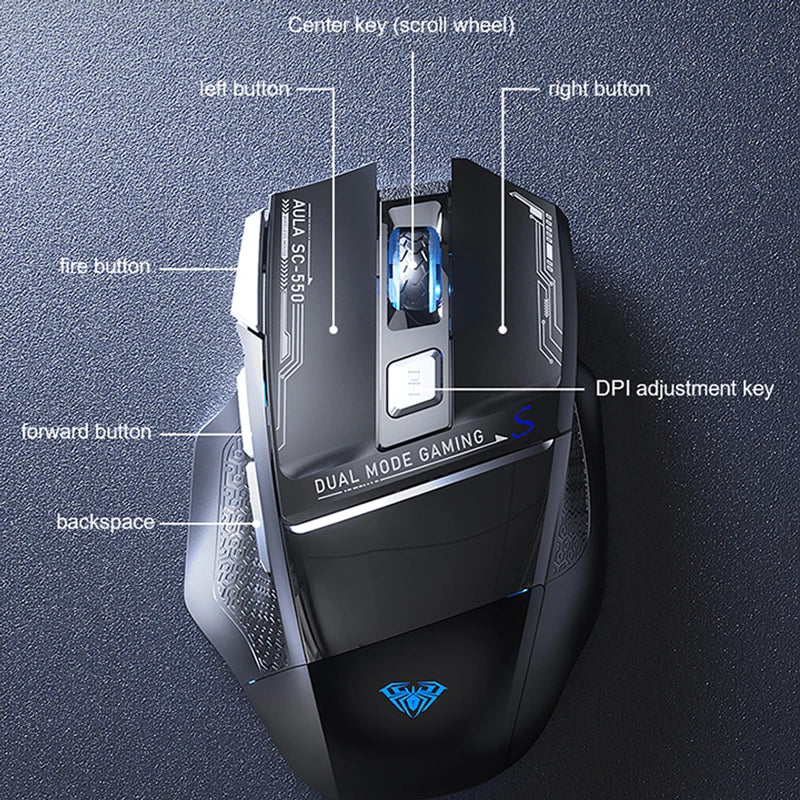 AULA SC550 Gaming-Maus 2.4G kabellose Makro-Maus RGB-Hintergrundbeleuchtung ergonomisches Design E-Sports-Maus PC-Zubehör