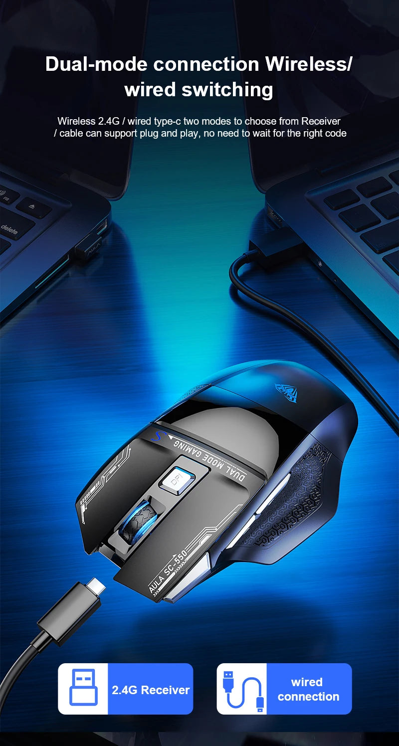 AULA SC550 Gaming-Maus 2.4G kabellose Makro-Maus RGB-Hintergrundbeleuchtung ergonomisches Design E-Sports-Maus PC-Zubehör