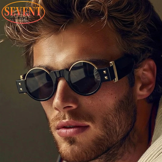 Y2K Punk Small Frame Round Sunglasses Men 2026 Luxury Brand Trendy Steampunk Driving Sun Glasses For Male Vintage Outdoor Shades