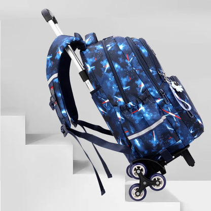 Fortnite-Trolleytasche – leichtes Treppensteigen, Anime-Design, wasserfester Rucksack mit Rollen, großes Fassungsvermögen, Schultasche für Schüler, lässige Reisetasche