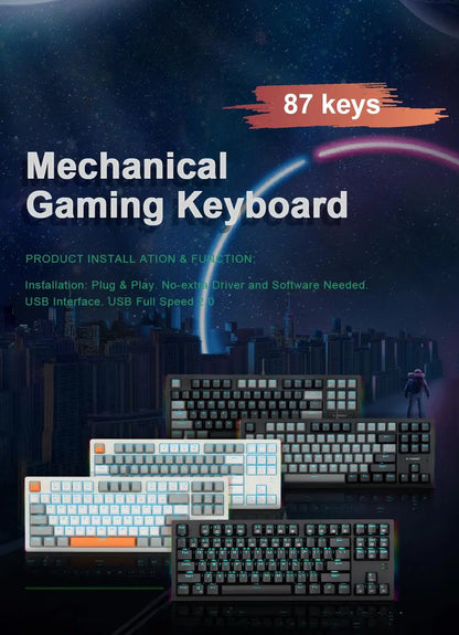 E-YOOSO K620 USB Mechanical Gaming Keyboard Wired Blue Red Switch Monochrome LED Backlit 87 Key for Computer Laptop PC