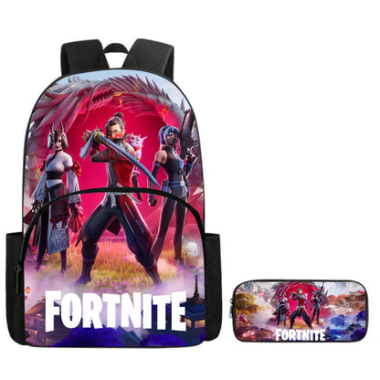 Zaino Fortnite Cartoon con tasca frontale e astuccio 2 pz - Set scolastico per bambini e bambine dai 5 agli 8 anni, regalo per il rientro a scuola