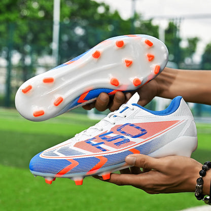 Unisex AG FG Soccer Shoes PU Woven Fabric Upper TPU Shockproof Sole Wear-Resistant Anti-Slip Teenager Competition Sneakers