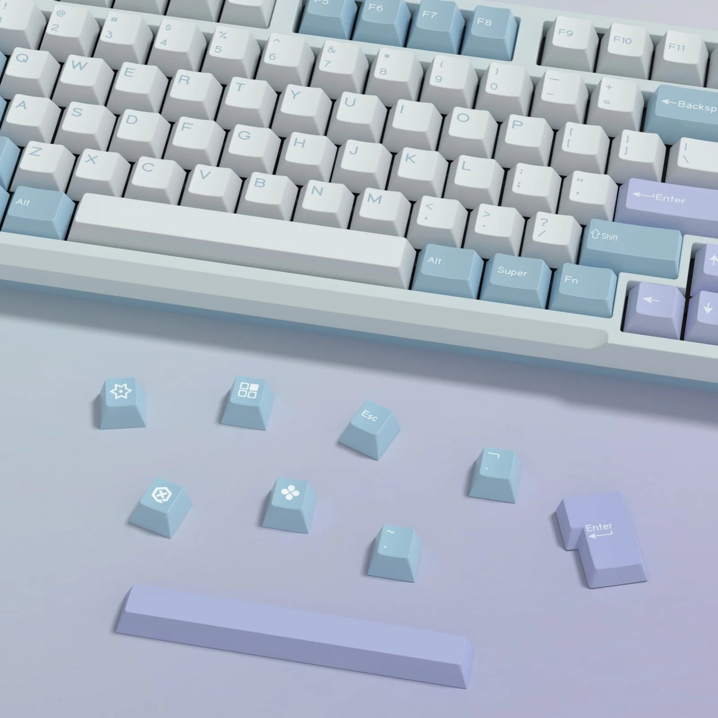 KBDiy GMK Illusion Tastenkappen Cherry-Profil Double-Shot PBT ISO-Tastenkappen für Gamer Mechanisches Tastatur-Kit Gaming Point Retro-Tastenkappe