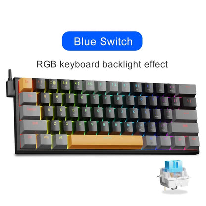 E-YOOSO Z11 RGB USB 60% Mini Mechanical Gaming Keyboard Blue Red Switch 61 Keys Wired Detachable Cable, Portable for Travel PC
