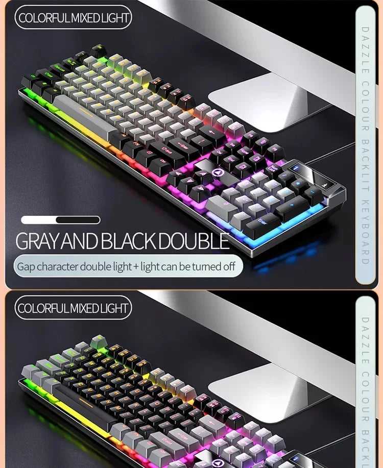 K500 Pink Keyboard Gaming-Tastatur in gemischten Farben mit weiß-rosa Tastenkappen, 104 Tasten, kabelgebunden, für Laptop und PC