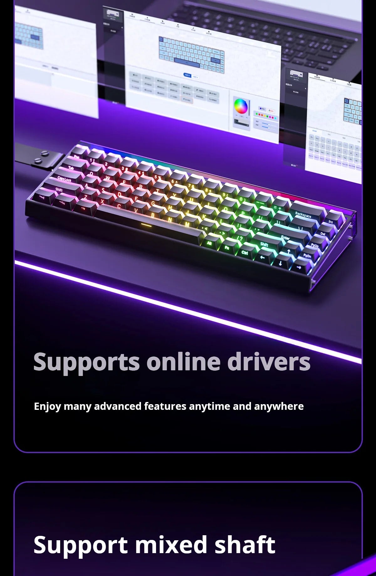 Tastiera meccanica gaming AULA HERO 68 HE con asse magnetico RT, cablata, illuminazione RGB, polling rate 8K e incisione laterale