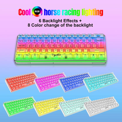 Tastiera gaming trasparente cablata HXSJ 60%, retroilluminazione RGB, ultra-compatta, impermeabile, 61 tasti, per PC/Mac