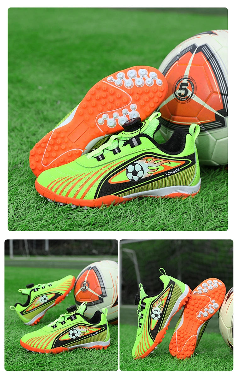 Children's Rotating Buckle Sneakers Students Competition Training Football Shoes Fashionable Lightweight Anti-slip Footwear