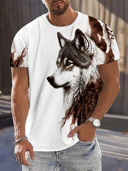Different Pupil Wolf Print Men's T-shirt Daily Casual Urban Street Fashion Short-sleeved Summer Outdoor Sports Tee