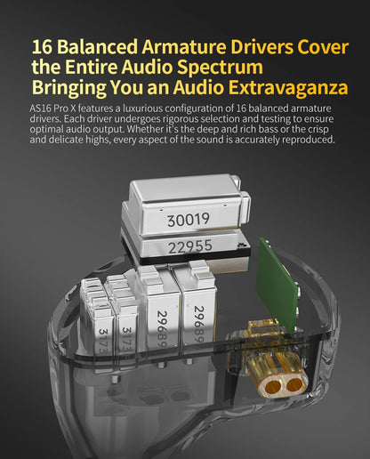 KZ AS16 PRO X HiFi-In-Ear-Monitor-Ohrhörer – Kabelgebundene Kopfhörer mit 8 Balanced-Armature-Treibern und Mikrofon