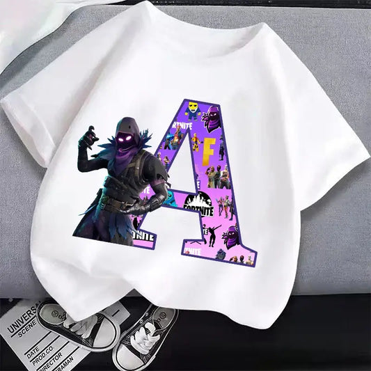 Neue Fortnite-Kinder-T-Shirts mit Cartoon-Schriftzug, lässige Sport-T-Shirts mit kurzen Ärmeln für Jungen und Mädchen, Sommer-Oberteile für Kinder