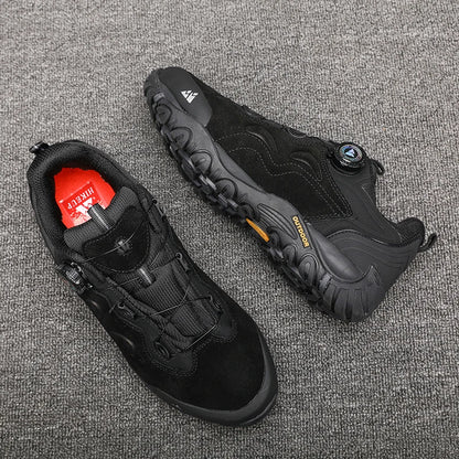 HIKEUP Leather Men's Outdoor Hiking Shoes Tourist Trekking Sneakers Mountain Climbing Trail Jogging Shoes with Turnbuckle