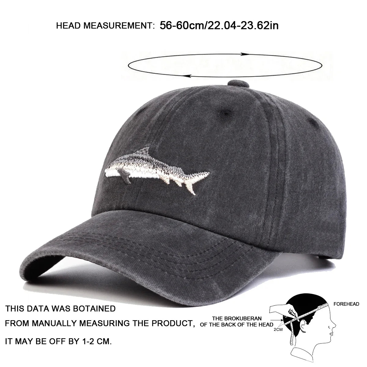 Unisex Shark Embroidery Wash Baseball Caps Spring and Autumn Outdoor Adjustable Casual Hats Sunscreen Hat Sports Cap