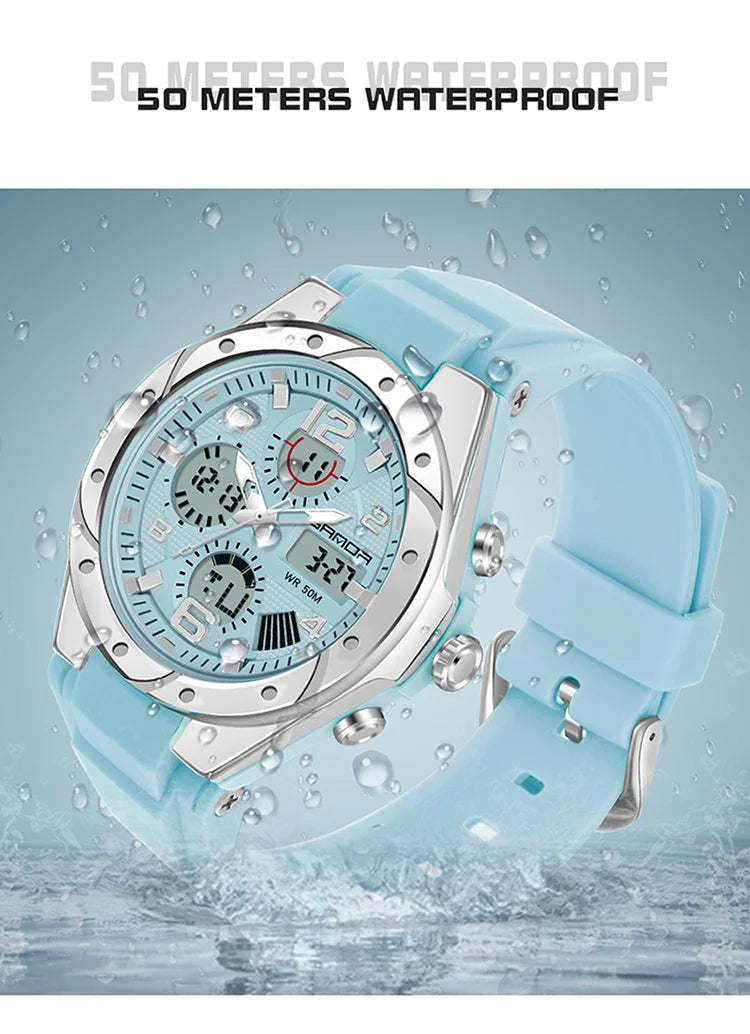 SANDA Top Brand New Lady Luxury Ms LED Digital Sport Watch Leisure Fashion Quartz Watch Women Girl Military 50M Waterproof Watch