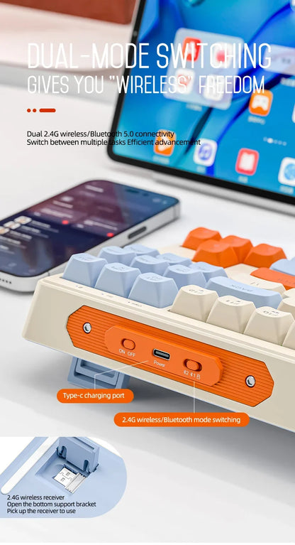 Tastiera M87 wireless Bluetooth dual mode, sensazione meccanica, gaming e ufficio silenziosa, copritasti sferici in PBT, illuminazione arcobaleno