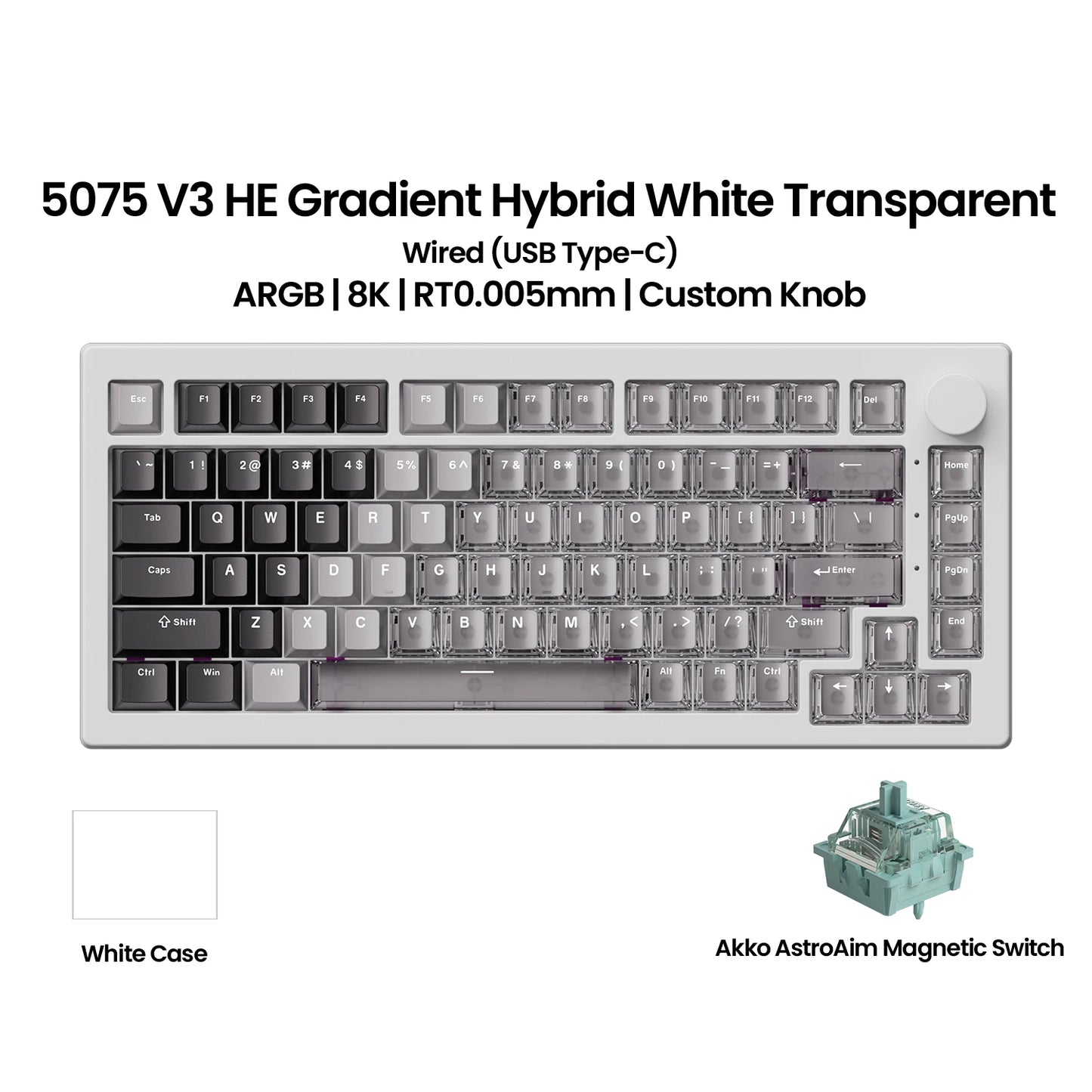 Akko 5075 V3 HE Magnetische Tastatur 75% Custom Mechanische Gaming-Tastatur Rapid Trigger 0.005mm 8K Polling-Rate ARGB