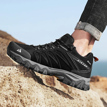 HIKEUP High-Quality Leather Hiking Shoes, Durable Outdoor Sport Men Trekking Leather Shoes, Lace-Up Climbing Hunting Sneakers