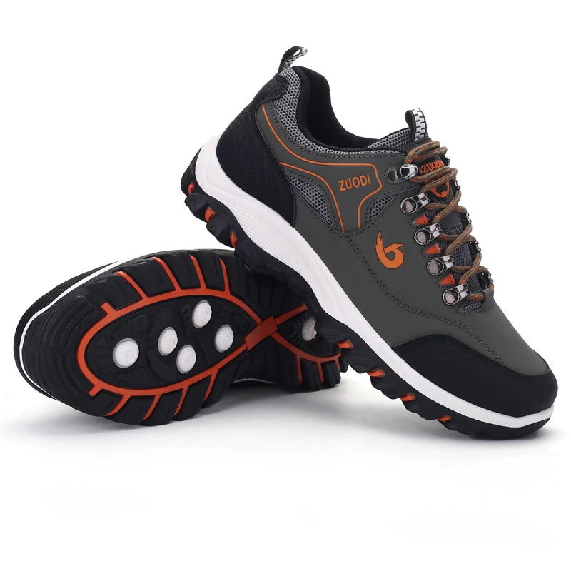 Autumn and Winter Men's Waterproof Hiking Shoes, Outdoor PU Leather Sports Shoes, Wear-Resistant, Walking, Tactical