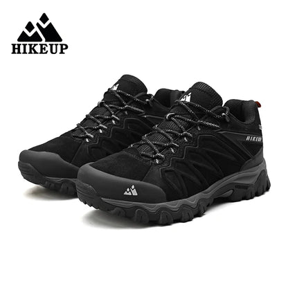 HIKEUP High-Quality Leather Hiking Shoes, Durable Outdoor Sport Men Trekking Leather Shoes, Lace-Up Climbing Hunting Sneakers