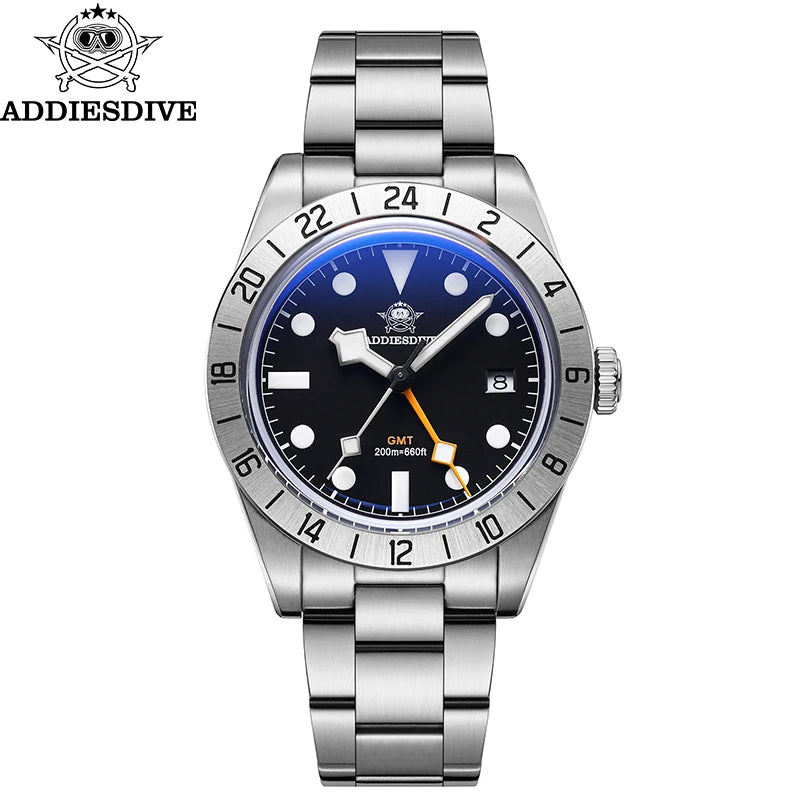 ADDIESDIVE Neue Luxus-Herrenuhr 200 wasserdichte Edelstahl-Quarzuhr BGW9 Super Blue Leucht-GMT-Edelstahluhr