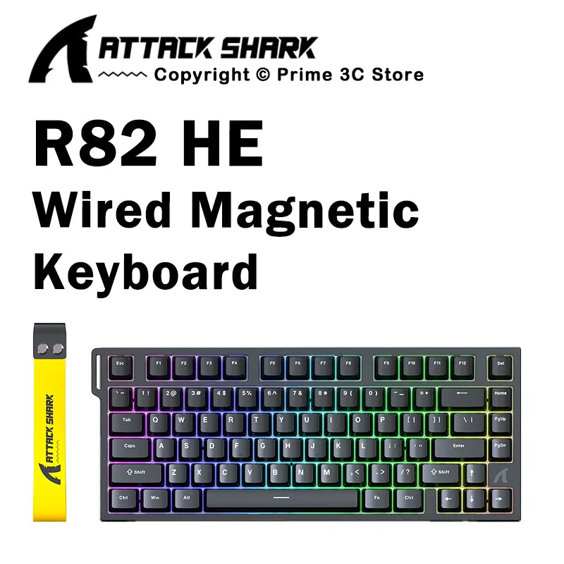 ATTACK SHARK R82 HE kabelgebundene magnetische 75%-Gaming-Tastatur mit RGB, 8000Hz, Rapid Trigger und 0.005mm Auslösung