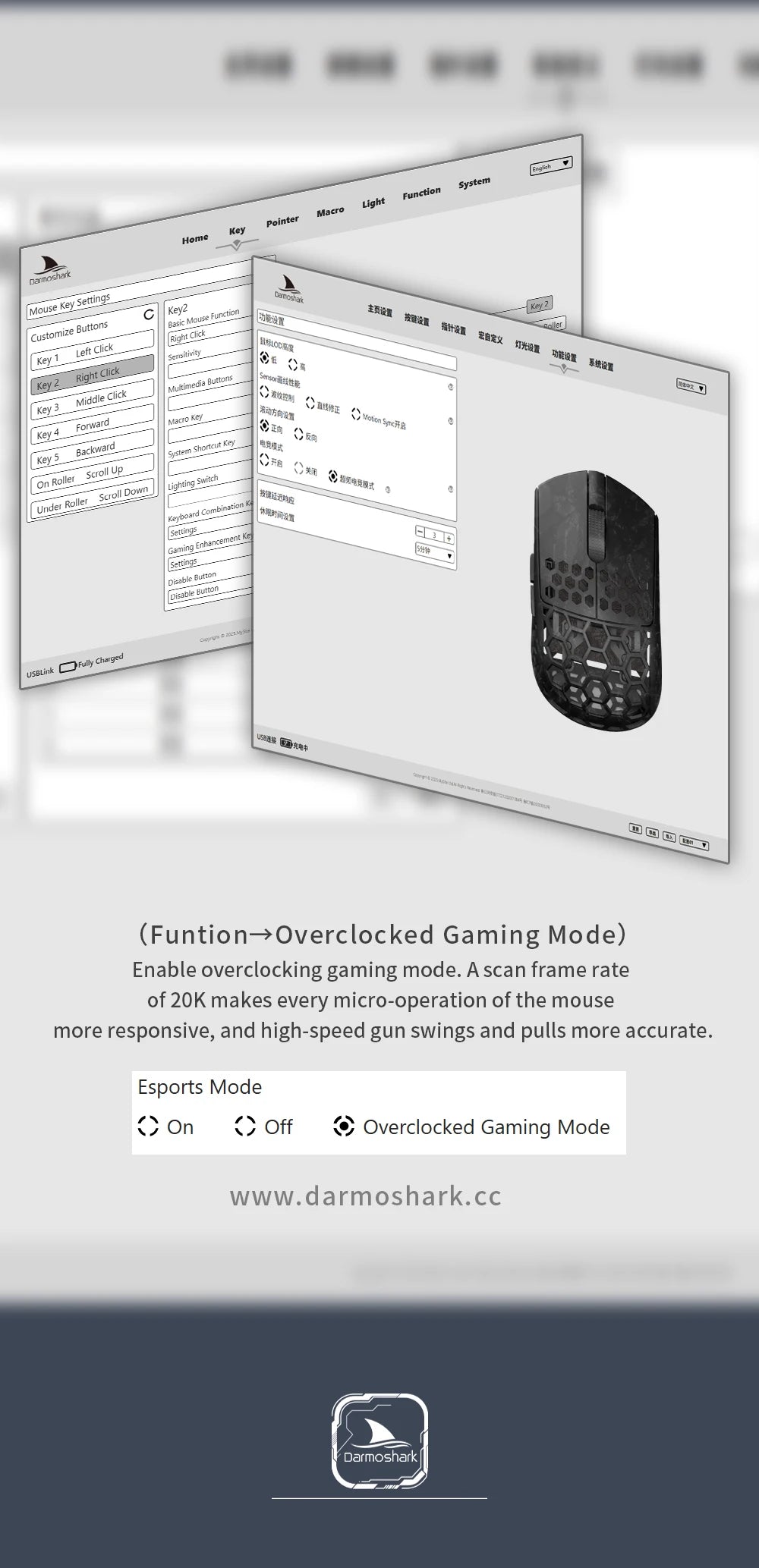 Darmoshark M5Air geschmiedete Carbonfaser kabellose 8K-Gaming-Maus PAW3950 30K DPI für kleine Hände, Finger-Grip, Game-Makro-Maus, leicht