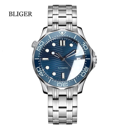 BLIGER Luxury 41mm Mechanical Men's Watch Sapphire Glass NH35AMIYOTA PT5000 Movement Steel Bracelet Ceramic Bezel Date Function