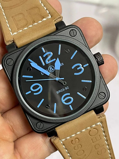46mm Men Automatic Mechanical Watch Leather Black Ross Rubber 46mm