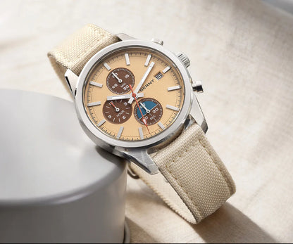 BERNY Chronograph Watch for Men/Women 37mm Dial Woven Fabric Sapphire AR Coated 5ATM Fashion Sport Calendar 316L Couple Watch