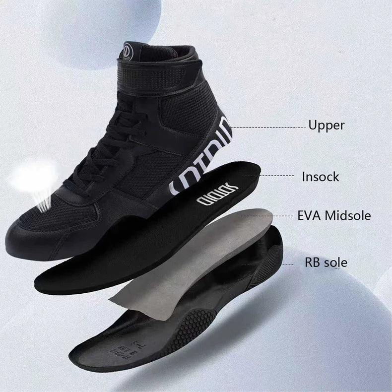 New Men's Large Wrestling Shoes Mesh Breathable Boxing Shoes Anti-Slip Wear-Resistant Sneakers Fashionable Casual High Sport Shoes