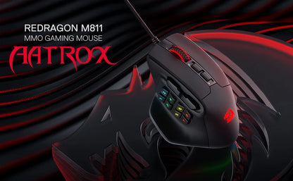 Redragon M811 Aatrox MMO Gaming Mouse, 15 Programmable Buttons Wired RGB Gamer Mouse with Ergonomic Natural Grip Build