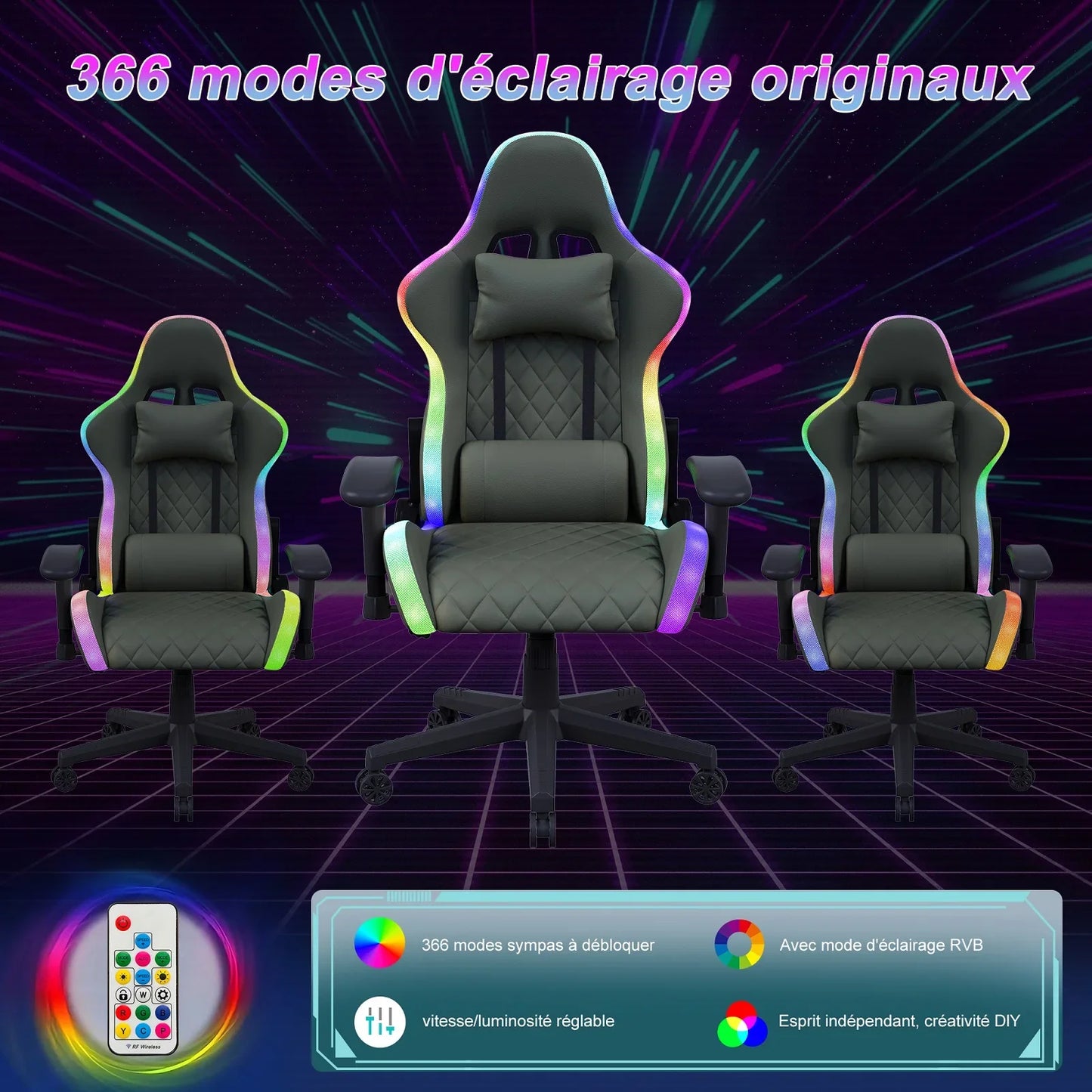 Ergonomic Gaming Chair with Massage Function, RGB LED, 90-135 Degree Recline, Up to 130kg, Office Chair, Premium Leather, Black