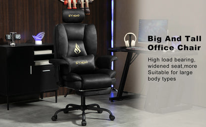 Symino Gaming Chair, Faux Suede Sofa-Style Office Chair with Footstool Height-Adjustable Office Chair, 130kg Capacity