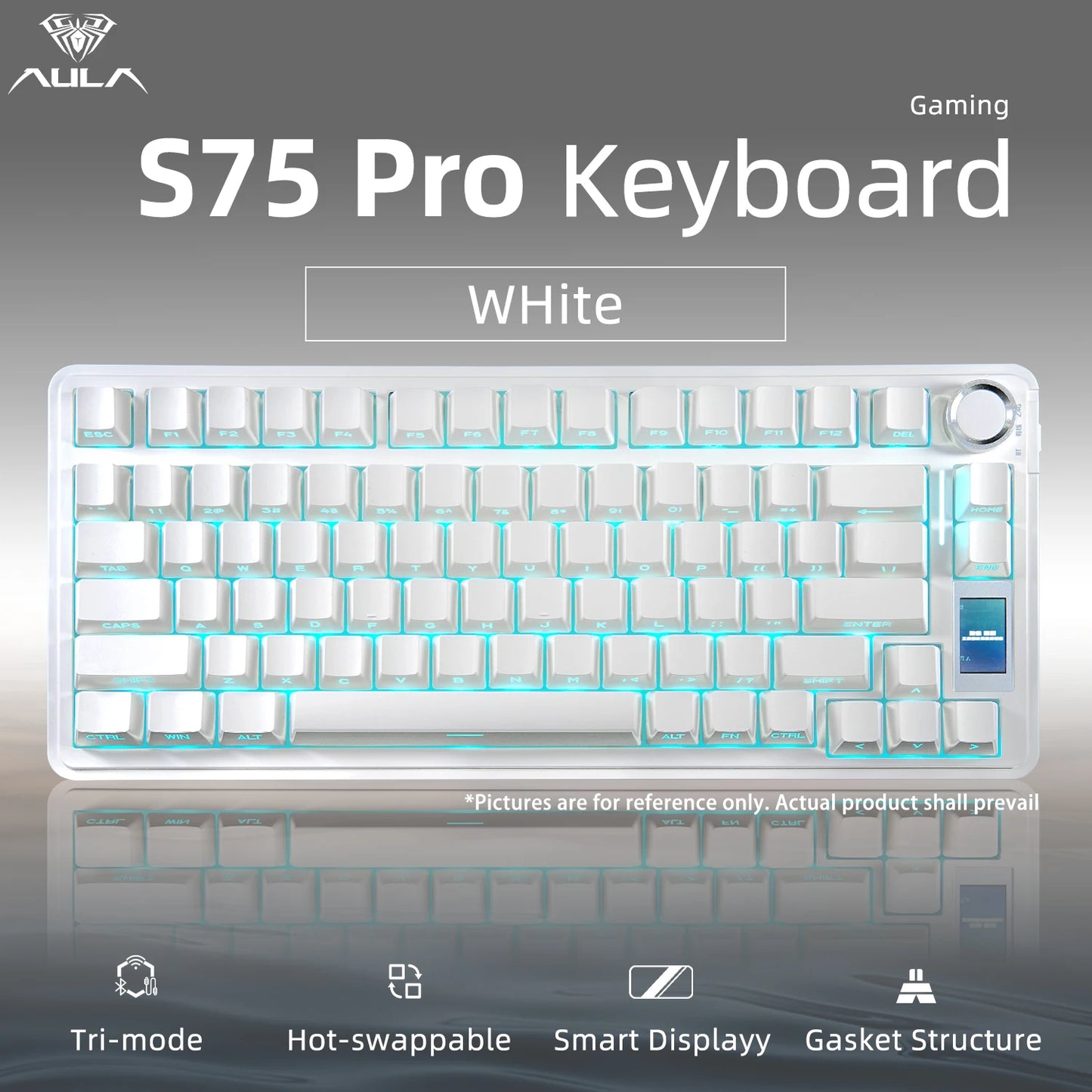 AULA S75 PRO Mechanical Keyboard 75% Custom Layout RGB Backlight Wireless Bluetooth Gaming Keyboard with Screen Knob