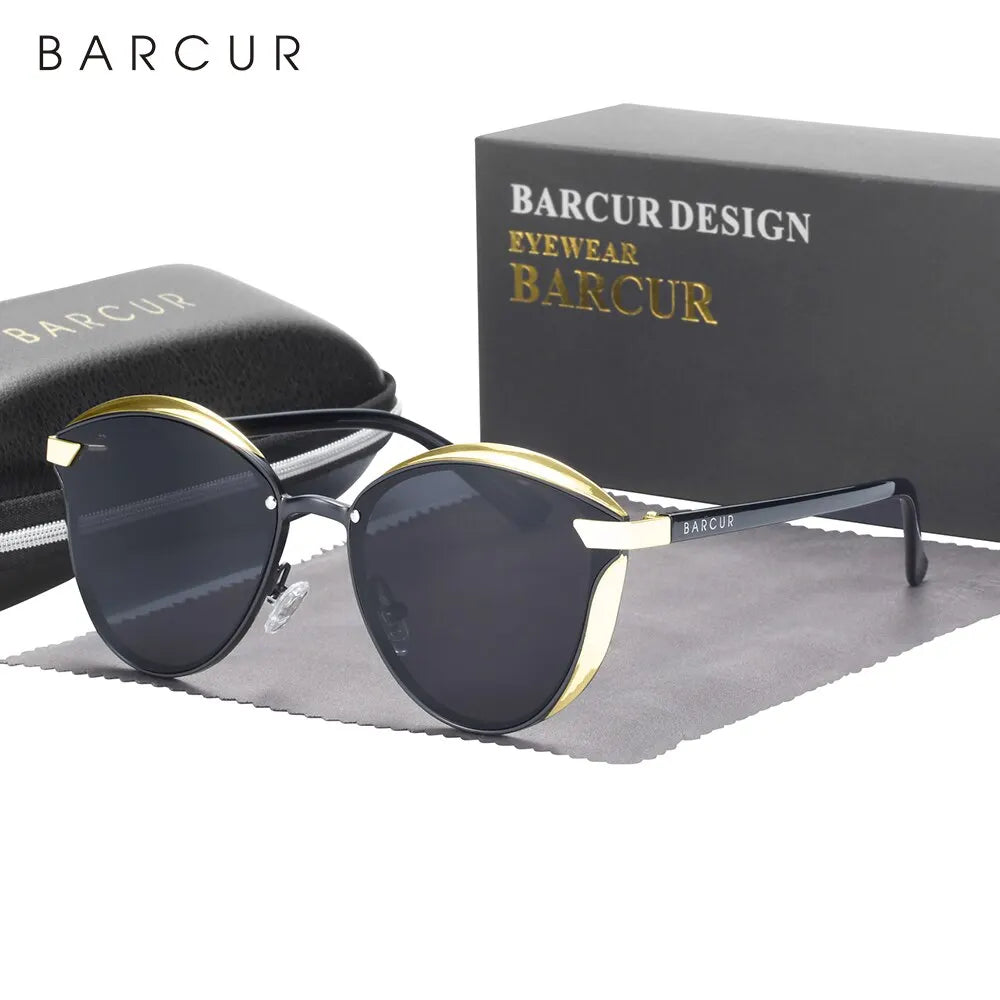 BARCUR Style Polarized Sunglasses For Women Catmore Round Sun Glass Ladies Woman Eyewear Accessory UVAB Protection