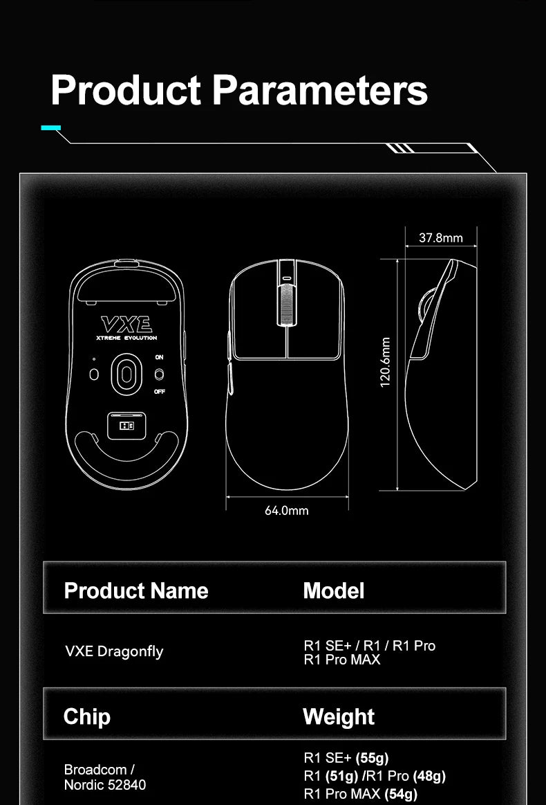 Ratón gaming inalámbrico ATK VXE Dragonfly R1 Pro MAX PAW3395 R1 SE Plus personalizado para esports y FPS, recargable y ligero