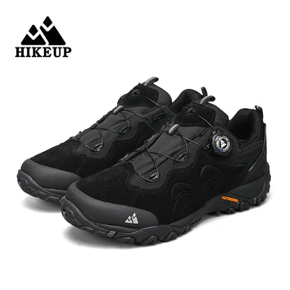 HIKEUP Leather Men's Outdoor Hiking Shoes Tourist Trekking Sneakers Mountain Climbing Trail Jogging Shoes with Turnbuckle