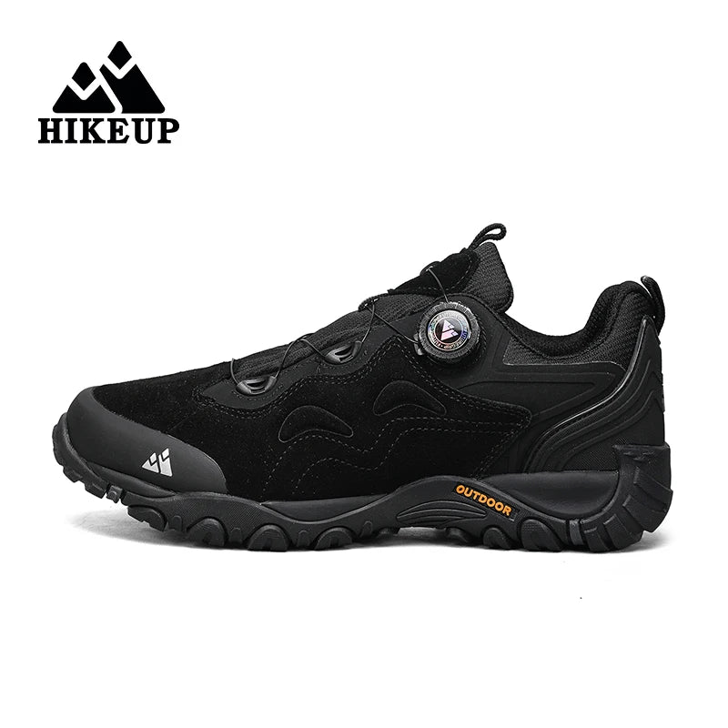 HIKEUP Leather Men's Outdoor Hiking Shoes Tourist Trekking Sneakers Mountain Climbing Trail Jogging Shoes with Turnbuckle
