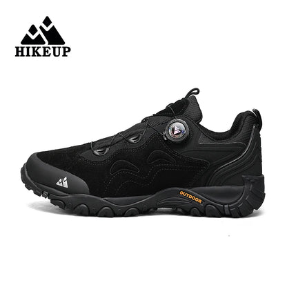 HIKEUP Leather Men's Outdoor Hiking Shoes Tourist Trekking Sneakers Mountain Climbing Trail Jogging Shoes with Turnbuckle