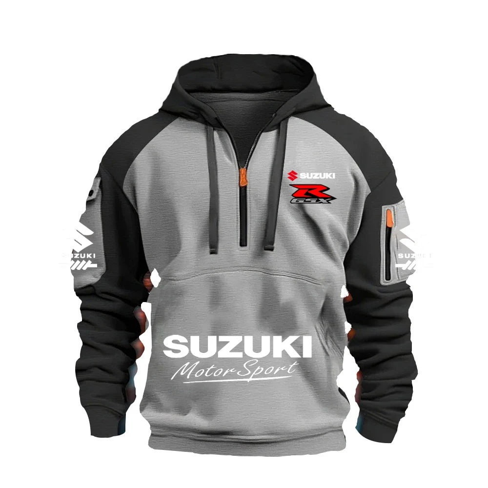2025 Suzuki Logo Hoodie Motorcycle Racing Cycling Sweatshirt Racing Clothing Sweatshirt Half Zipper Multi-pocket Zipper Hoodie