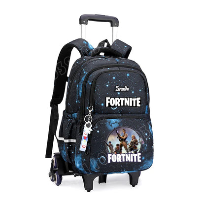 Fortnite-Trolleytasche – leichtes Treppensteigen, Anime-Design, wasserfester Rucksack mit Rollen, großes Fassungsvermögen, Schultasche für Schüler, lässige Reisetasche