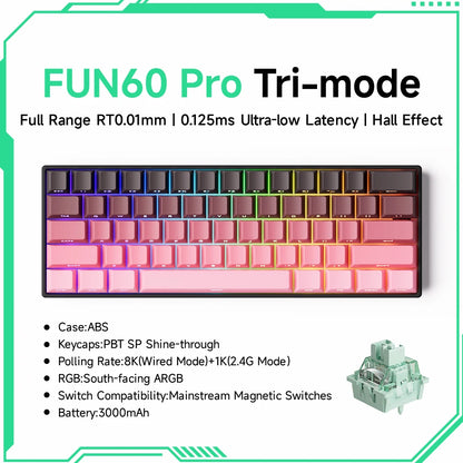 Teclado mecánico Akko MonsGeek FUN60 con interruptores magnéticos 60% para gaming, Rapid Trigger 0.01mm, 8K, ARGB, HE/TMR, teclado personalizado