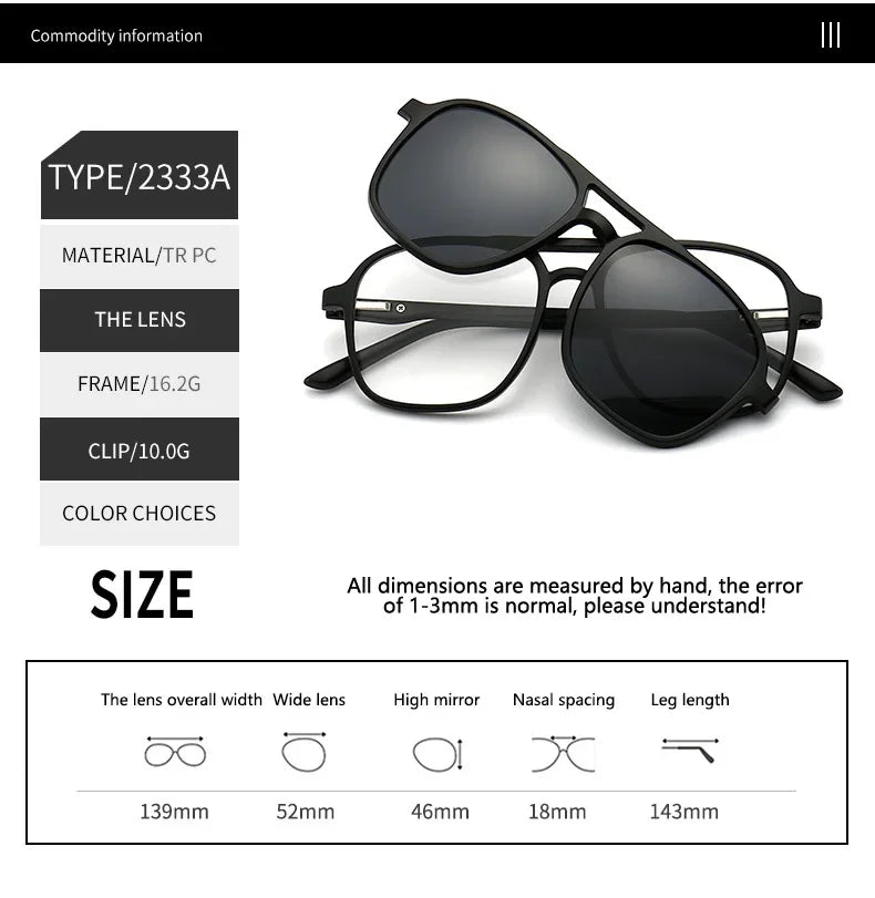 2026 Mirror Magnetic Attraction Polarized Sunglasses 2 Iin 1 Clip Cycling Glasses Dazzling Men Double-Barreled Glasses Women