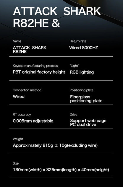 ATTACK SHARK R82 HE kabelgebundene magnetische 75%-Gaming-Tastatur mit RGB, 8000Hz, Rapid Trigger und 0.005mm Auslösung