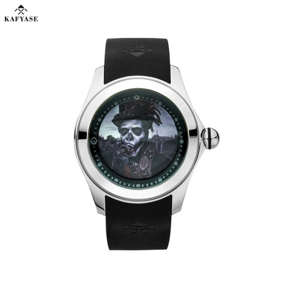 KAFYASE Fashion Earth Bubble Rubber Automatic Watches Luxury Men 46mm Mechanical Wristwatches Art Eye Ball Dial Classic Watch