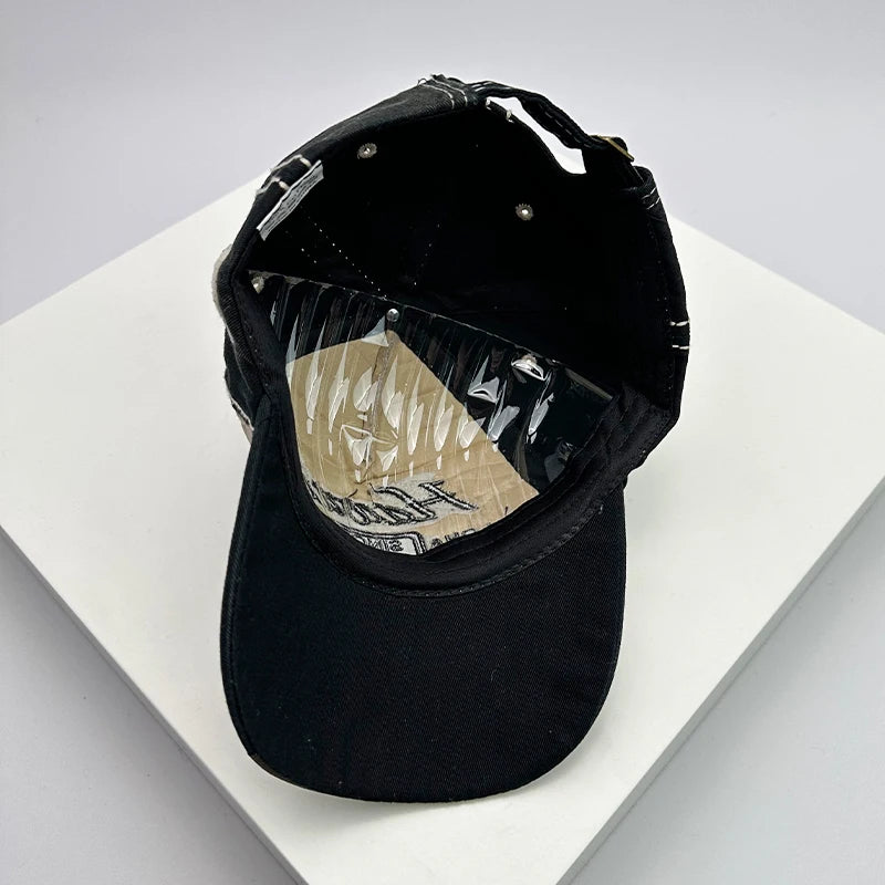 Koreanische Vintage-Waschung Baseballcaps für Herren und Damen aus Baumwolle, Snapback-Caps mit Stickerei, neue vielseitige Mode-Lettering-Freizeitcaps im Distressed-Look