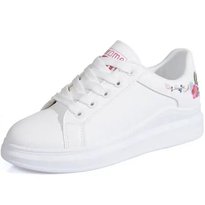 Shoes 2025 Women Running Spring Autumn Fashion White Breathable Embroidered Flower Lace-Up Casual Sneakers Women's Shoes