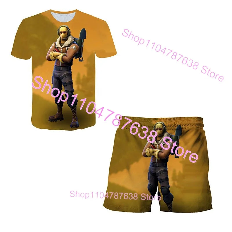 2-teiliges Set F-Fortnited Victory 3D-T-Shirt und Shorts für Kinder, Oberteile für Mädchen und Jungen, Battle-Royale-Kleidung, Harajuku-Tees, Hero-Kinder-T-Shirt
